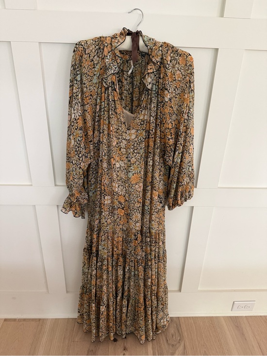 Free People Dresses & Skirts - Free People Floral Tie-Neck Maxi Dress in Mustard and Cream